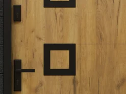 Vente-unique Puerta de entrada de acero con detalles en acero inoxidable, 207 cm de alto x 100 cm de ancho, efecto roble - apertura a la derecha - TIFANA
