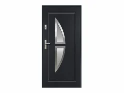 New Vente-unique Puerta de entrada de acero acristalada con inox Alt. 207 x Ancho 100 cm antracita se abre hacia la derecha COVAS Gris antracita