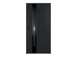 Vente-unique Puerta de entrada de acero y acero inoxidable Alt. 207 x L100 cm antracita ahumado apertura derecha BRAGA