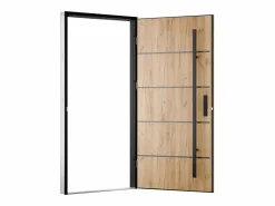 Vente-unique Puerta de entrada de acero macizo e inoxidable Alt.207 x An. 100 cm efecto roble Apertura izquierda, LUSADA