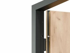 Vente-unique Puerta de entrada de acero macizo e inoxidable Alt.207 x An. 100 cm efecto roble Apertura izquierda, LUSADA