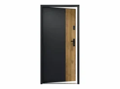 Vente-unique Puerta de entrada de acero Alt. 207 x L100 cm - Negro y madera - apertura a la izquierda - MABENA