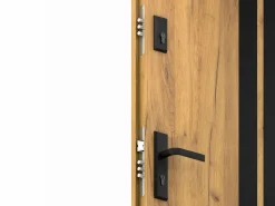 Sale Puerta de entrada de acero Alt. 207 x L100 cm - Madera y negro - apertura hacia la derecha - COBRITA Puerta De Entrada