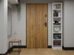 Sale Puerta de entrada de acero Alt. 207 x L100 cm - Madera y negro - apertura hacia la derecha - COBRITA Puerta De Entrada