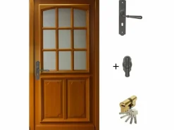 Outlet GD Menuiseries Puerta de entrada de madera acristalada, Navy, Al.200xl.90 p. derecha + Mango Y Cañón (ref 010403RFP) Tabla Dimensiones sin manilla Color natural claro