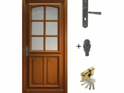 GD Menuiseries Puerta de entrada de madera acristalada, Navy, Al.200xl.80 p. derecha + Mango Y Cañón (ref 010403RFP)Tabla de Dimensiones sin manilla