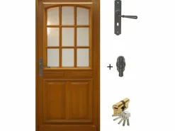 GD Menuiseries Puerta de entrada de madera acristalada, Navy, Al.215xl.90 p. derecha + Mango Y Cañón (ref 010403RFP)Tabla de Dimensiones sin manilla