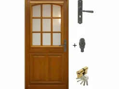 GD Menuiseries Puerta de entrada de madera acristalada, Marino, Al.215xl.90 p.izq + Tirador Y Cilindro (ref 010403RFP)Tabla de Dimensiones sin manilla