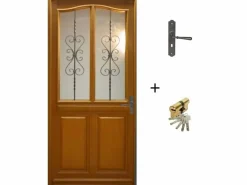 Discount GD Menuiseries Puerta de Entrada de Madera Exo Modelo 'Sandy' 215X90 Puerta de Mesa Empujable a la Izquierda Se Vende con Manilla y Barril sin manilla Marru00f3n