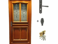 GD Menuiseries Puerta de entrada de madera acristalada, Vauban, Al.215xl.90 p. derecha + Tabla Dimensiones Mango Y Cañón (ref 010403RFP) sin manilla