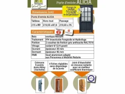 Online GD Menuiseries Puerta de Entrada de Madera Exo Modelo 'Alicia' 215X90 Lado Derecho Vendida con Manija y Barril sin manilla Gris
