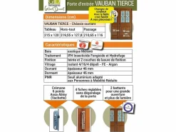 GD Menuiseries Puerta de Entrada Escalonada Modelo 'Vauban' Dimensión 215 X 120 Empuje Izquierdo (Dimensiones de la Tabla) sin manilla