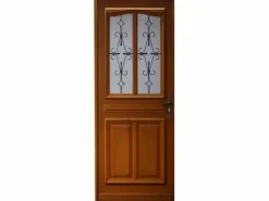 New GD Menuiseries Puerta de Entrada Perret Modelo 215X90 Empuje Izquierdo (Dimensiones de la Tabla) sin manilla Marru00f3n