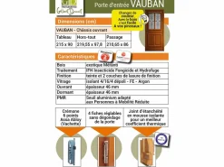 GD Menuiseries Puerta de Entrada Vauban - 215 X 80 Empuje Izquierdo (Dimensiones de la tabla) sin manilla