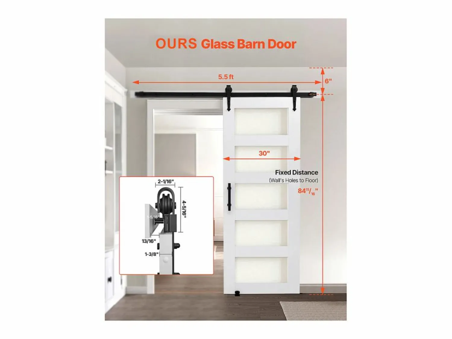 Puerta de Granero Corrediza SucceBuy, 76.2 x 213.4 cm, de Panel de MDF, Kit de Puerta Corrediza con Kit de Herrajes, Superficie de PVC Impermeable