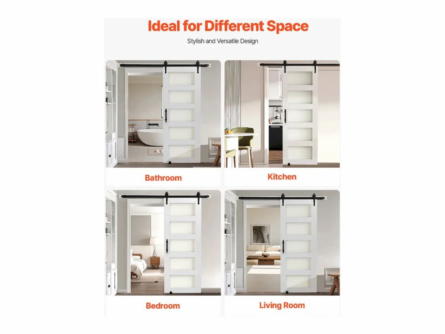 Puerta de Granero Corrediza SucceBuy, 76.2 x 213.4 cm, de Panel de MDF, Kit de Puerta Corrediza con Kit de Herrajes, Superficie de PVC Impermeable
