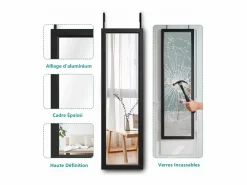 Discount DripeX Puerta de la pared colgante de espejo 110x33cm, longitud del espejo completo en vidrio templado con 2 ganchos de suspensión para puerta, altura ajustable - Negro