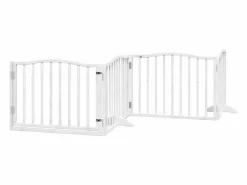 Outlet Puerta de perros plegable 6 paneles madera álamo blanca 480 cm Seguridad Para Mascotas