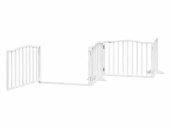 Outlet Puerta de perros plegable 6 paneles madera álamo blanca 480 cm Seguridad Para Mascotas