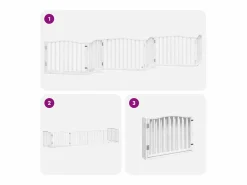 Outlet Puerta de perros plegable 6 paneles madera álamo blanca 480 cm Seguridad Para Mascotas