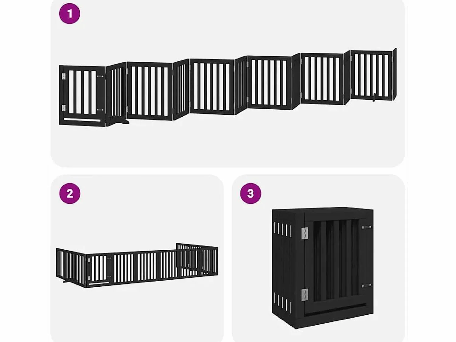 Discount Clicnbuy Puerta de perros plegable 12 paneles madera álamo negra 600 cm Negro
