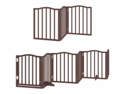 Outlet Clicnbuy Puerta de perros plegable 9 paneles madera álamo marrón 450 cm Marru00f3n