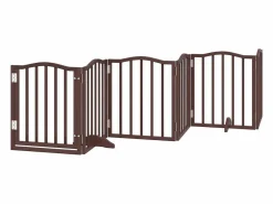 Outlet Clicnbuy Puerta de perros plegable 9 paneles madera álamo marrón 450 cm Marru00f3n