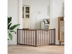 Best Clicnbuy Puerta de perros plegable 2 paneles madera abeto marrón 160 cm Marru00f3n