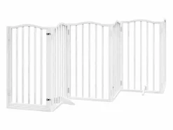 Online Clicnbuy Puerta de perros plegable 12 paneles madera álamo blanca 600 cm Blanco
