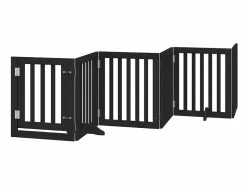 Hot Clicnbuy Puerta de perros plegable 15 paneles madera álamo negra 750 cm Negro