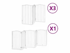Clearance Clicnbuy Puerta de perros plegable 15 paneles madera álamo blanca 750 cm Blanco