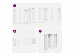 Hot Puerta de perros plegable 6 paneles madera álamo blanca 480 cm Seguridad Para Mascotas