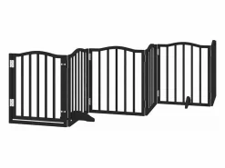 Clicnbuy Puerta de perros plegable 15 paneles madera álamo negra 750 cm