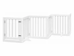 Outlet Puerta de perros plegable 12 paneles madera álamo blanca 600 cm Seguridad Para Mascotas