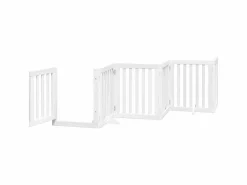 Outlet Puerta de perros plegable 12 paneles madera álamo blanca 600 cm Seguridad Para Mascotas