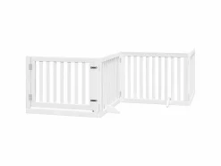 Clicnbuy Puerta de perros plegable 10 paneles madera álamo blanca 800 cm