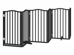 Clicnbuy Puerta de perros plegable 15 paneles madera álamo negra 750 cm