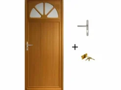 Online GD Menuiseries Puerta de servicio de madera vidriada Pixos, Al.200xl.80 p. derecha + Mango Y Cañón (ref 01245F924) Tabla de Dimensiones sin manilla Color natural claro