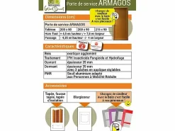 GD Menuiseries Puerta de servicio de madera Armagos 200X80 Empuje a la derecha (Dimensiones de la mesa) sin manilla