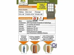 GD Menuiseries Puerta Entrada Madera Modelo Ady 215X90 Empuje Derecha Cote Tableau sin manilla