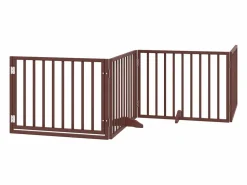 Clearance Clicnbuy Puerta para perros con puerta plegable de 4 paneles marrón 320 cm madera de álamo Marru00f3n