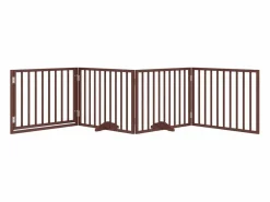 Clearance Clicnbuy Puerta para perros con puerta plegable de 4 paneles marrón 320 cm madera de álamo Marru00f3n