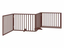 Clearance Clicnbuy Puerta para perros con puerta plegable de 4 paneles marrón 320 cm madera de álamo Marru00f3n