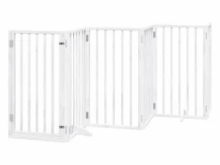 Puerta para perros con puerta plegable de 6 paneles, blanca, 300 cm, madera de álamo Seguridad Para Mascotas