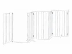 Puerta para perros con puerta plegable de 6 paneles, blanca, 300 cm, madera de álamo Seguridad Para Mascotas