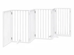 Puerta para perros con puerta plegable de 6 paneles, blanca, 300 cm, madera de álamo Seguridad Para Mascotas
