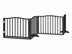 Clearance Puerta para perros con puerta plegable de 4 paneles, color , 320 cm, madera de álamo Seguridad Para Mascotas
