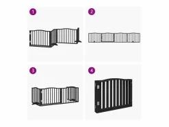 Clearance Puerta para perros con puerta plegable de 4 paneles, color , 320 cm, madera de álamo Seguridad Para Mascotas