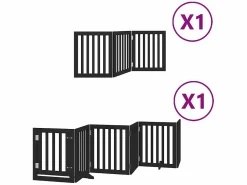 Clearance Puerta para perros plegable 9 paneles madera álamo negra 450 cm Seguridad Para Mascotas