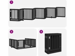 Clearance Puerta para perros plegable 9 paneles madera álamo negra 450 cm Seguridad Para Mascotas
